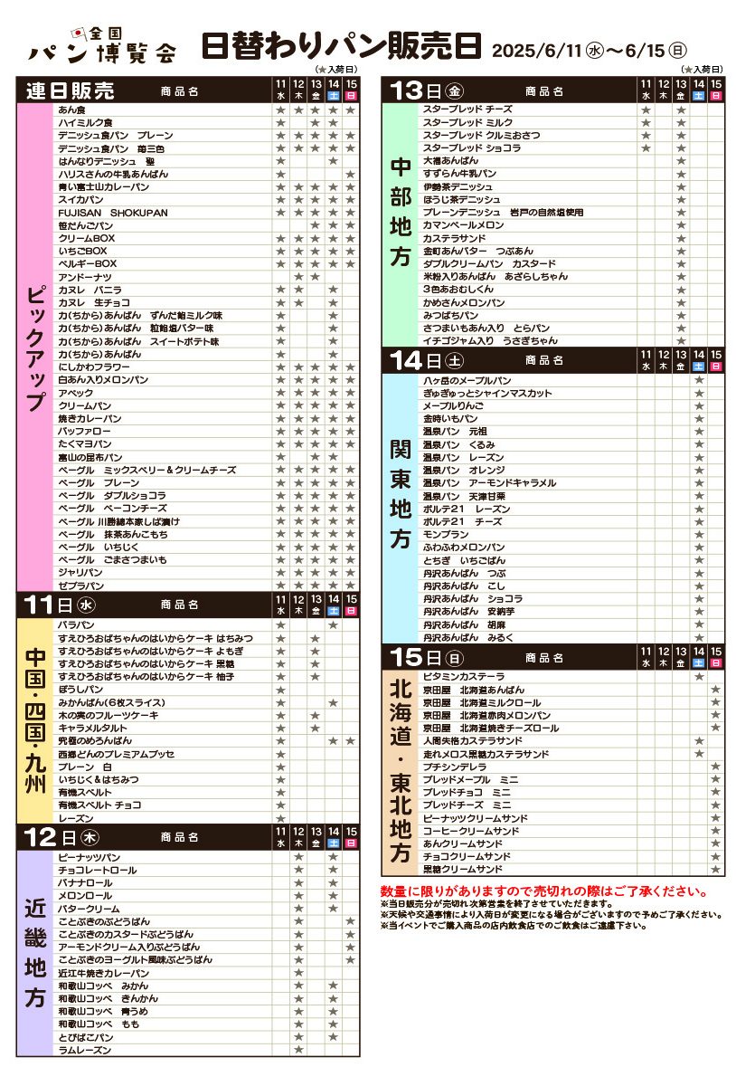 TSUTAYA マークイズ福岡ももち　パン博覧会販売内容