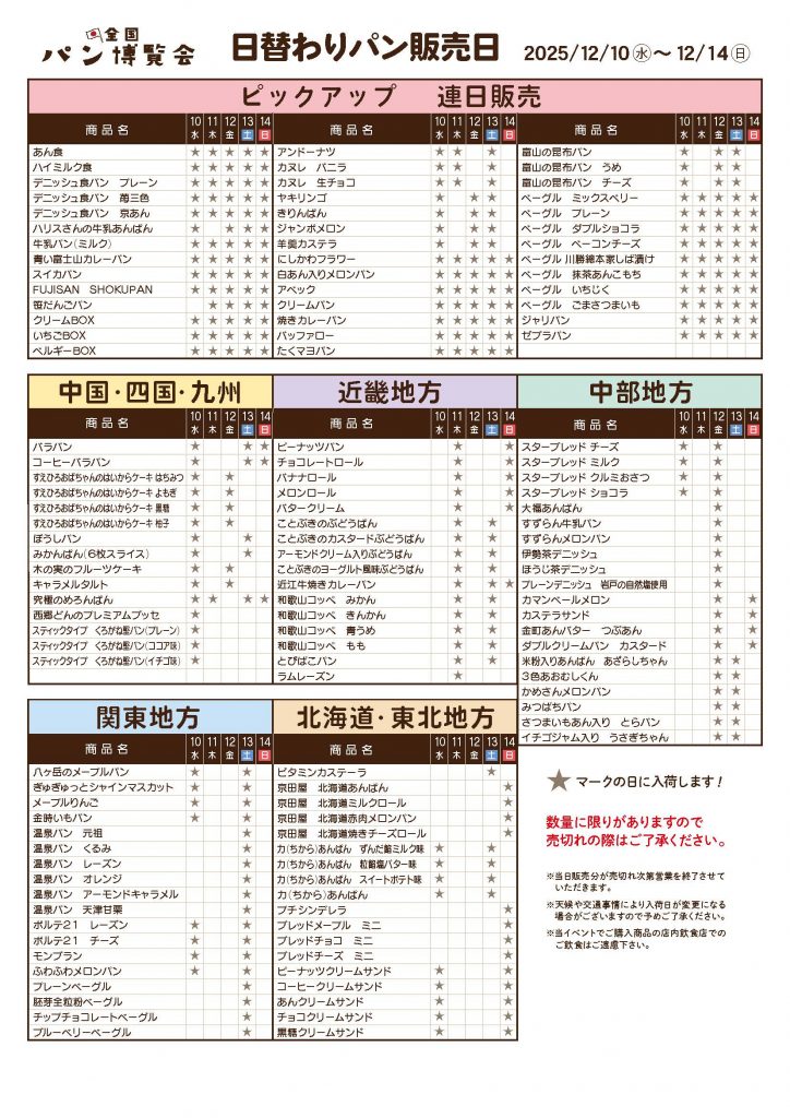 日替わりパン販売日