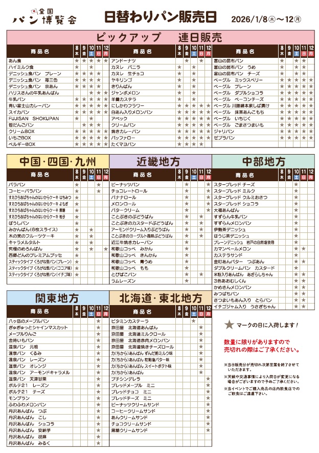 日替わりパン販売日